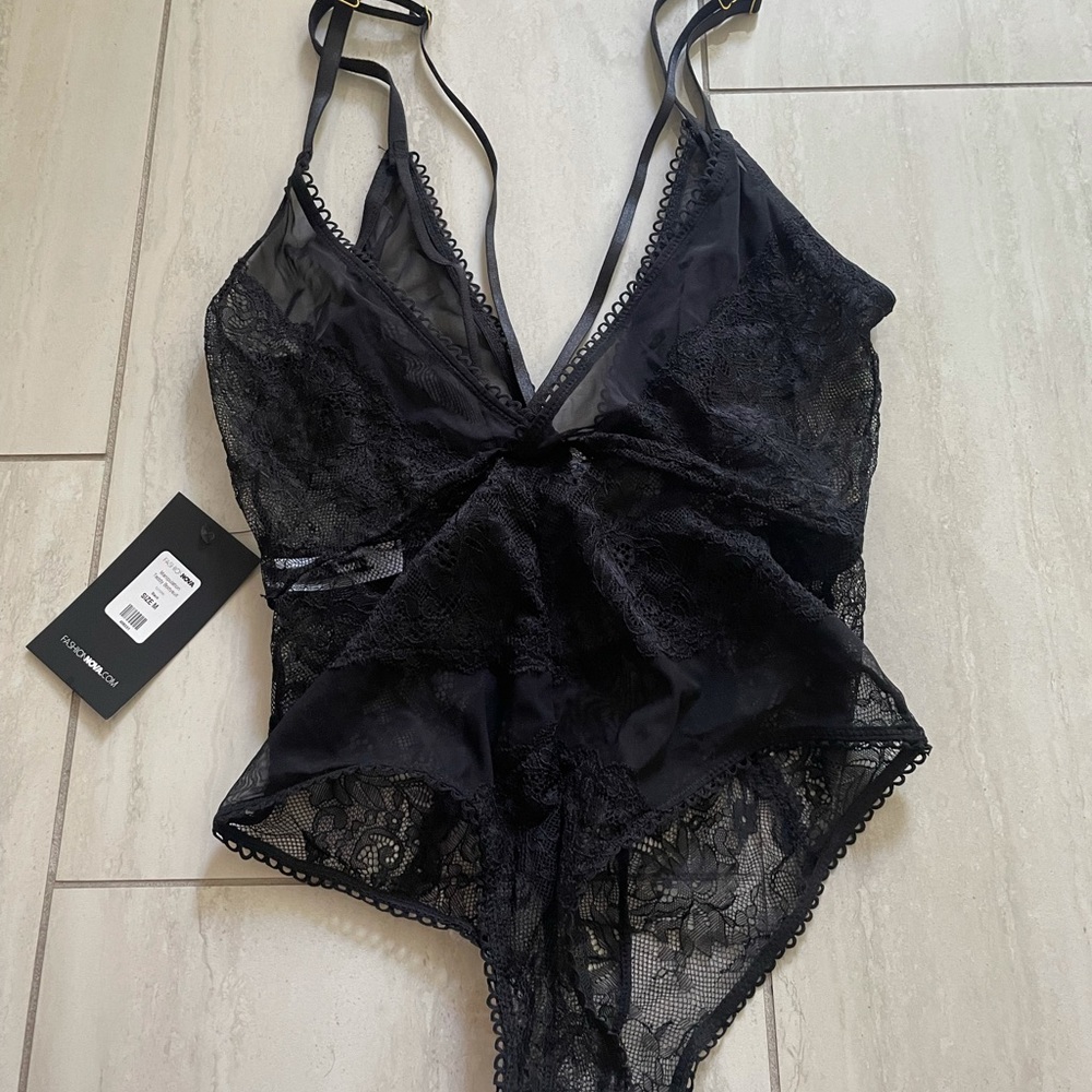 Black lingerie bodysuit from FashionNova